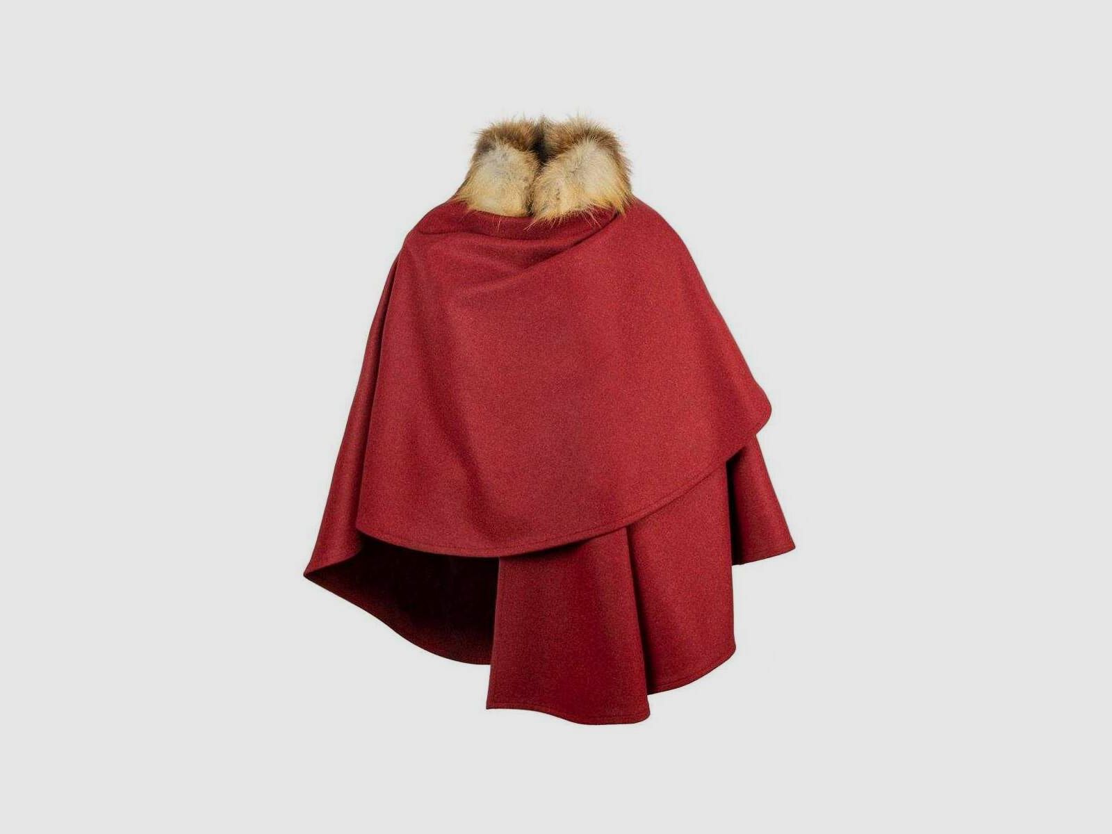 WALDKAUZ Cape en loden "Waldfee", loden rouge, avec col en renard