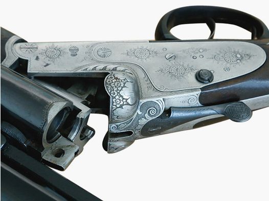 Suhl double-barreled drilling caliber 2x8x60R and 12/70 with interchangeable barrel caliber 2x12/70, 8x60R and ZF, additional