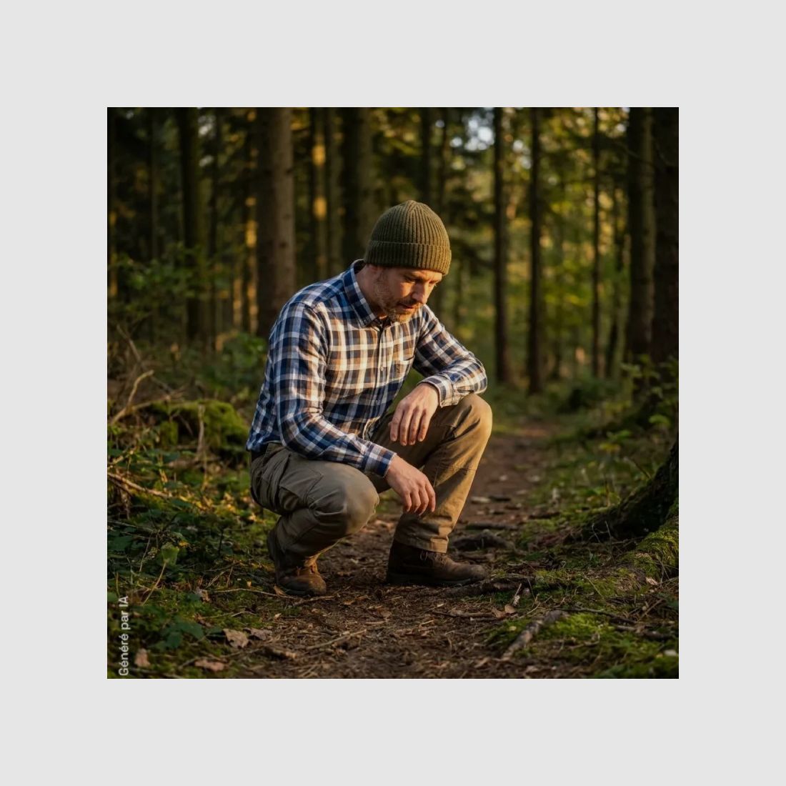 Men's checkered blue/brown flannel cotton shirt, image 1 of 4