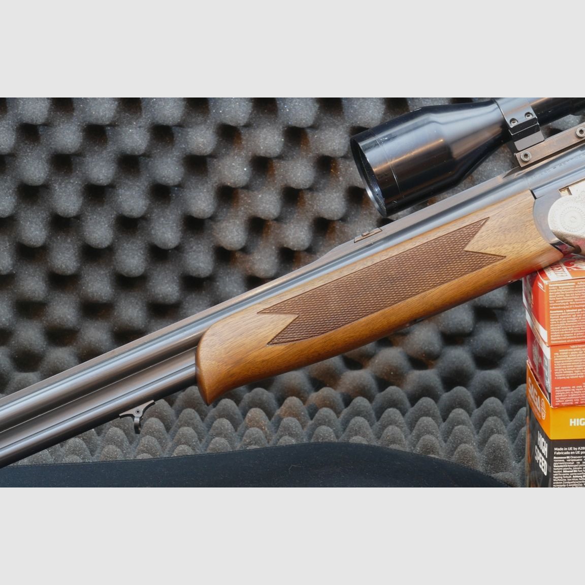 Bockbüchsflinte, Kettner, Ital. Fertigung, Kaliber 9,3x74R und 12/70.