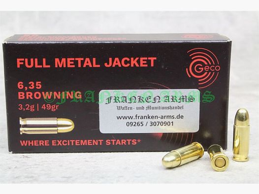 Geco 6,35 Browning FMJ 49gr. 3,2g 50 Stück Staffelpreise