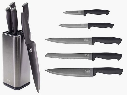 Zestaw noży kuchennych Taylor's Eye Witness, 5-częściowy, TITANIUM, SoftGrip, blok na noże