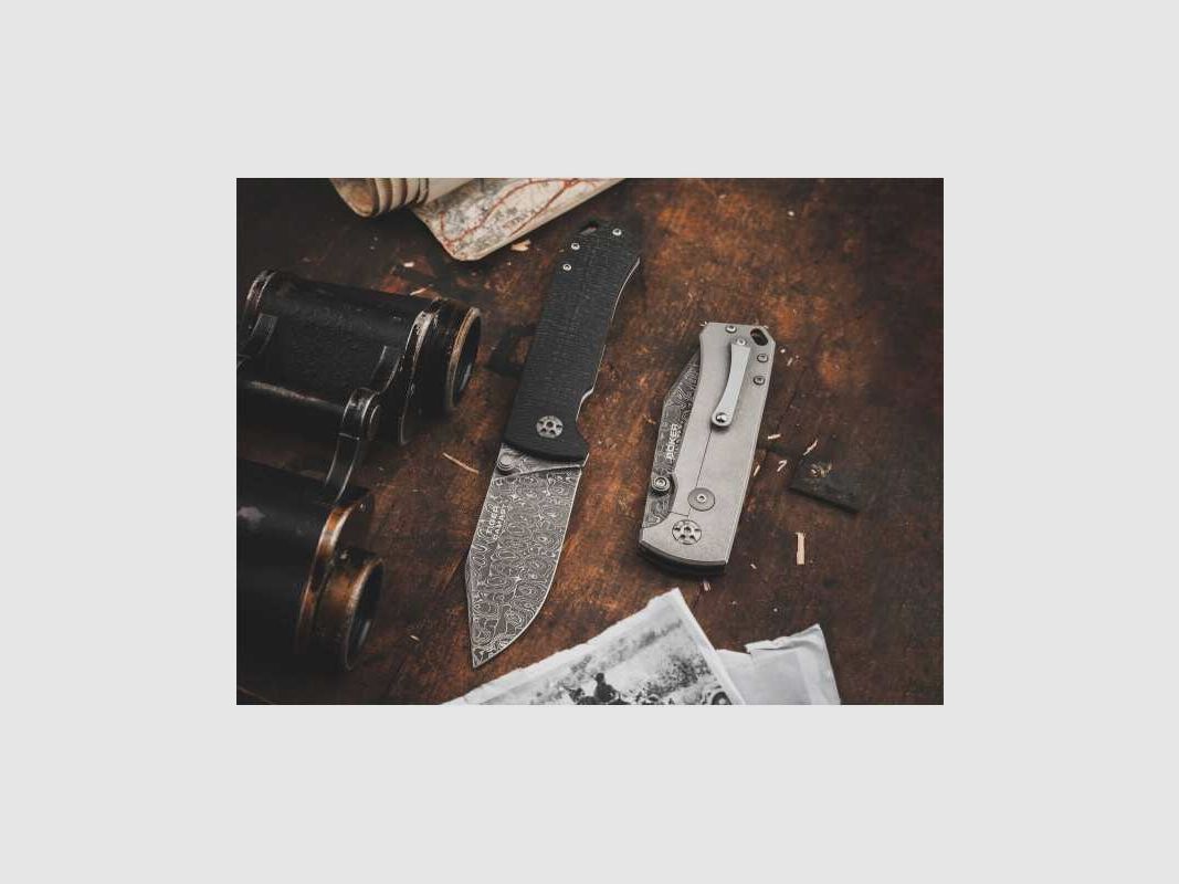 Böker Tiger Damastmes uit pantserstaal Mircata handvat