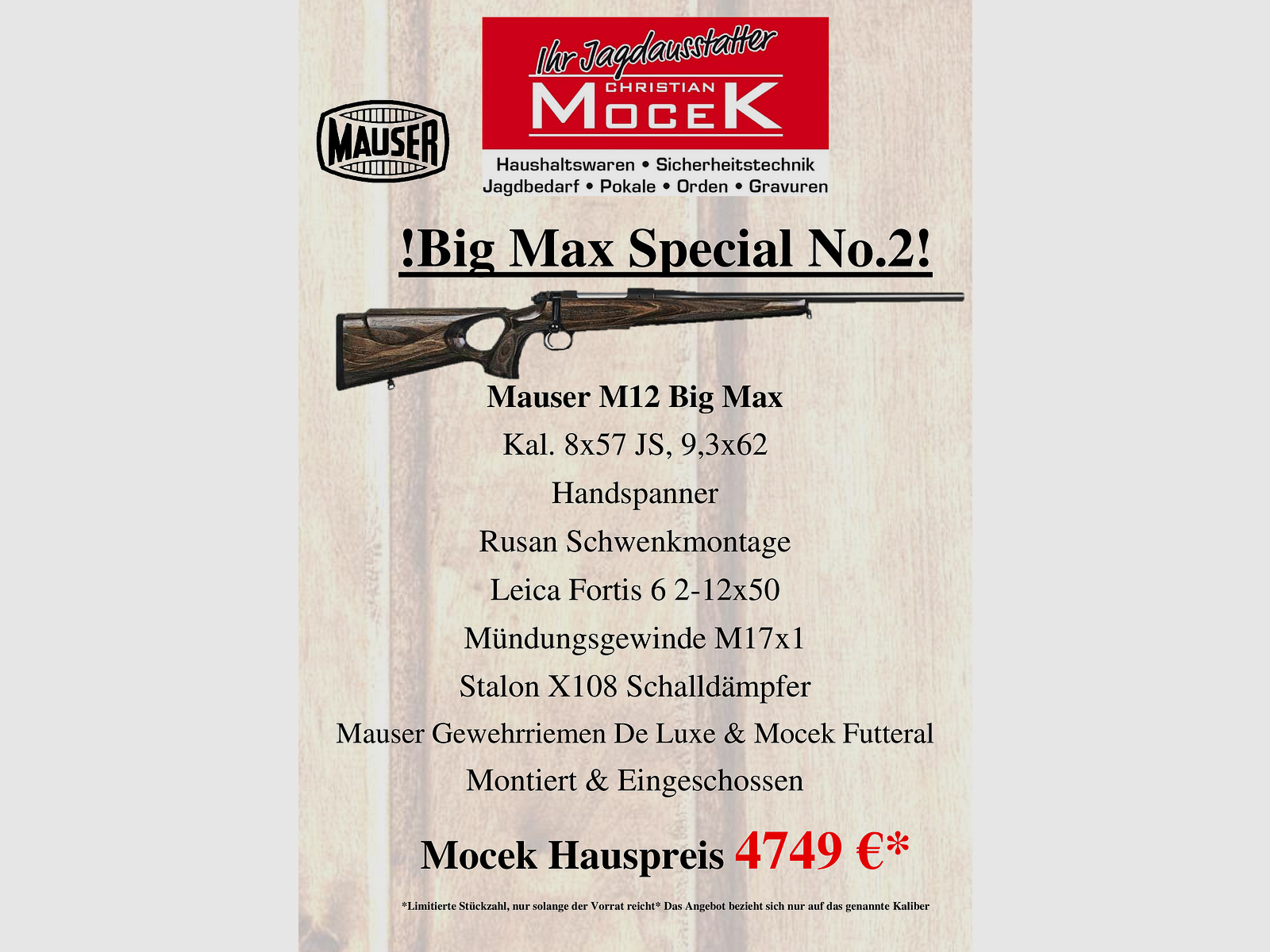 Mauser M12 Big Max, met Leica Fortis 6 2-12x50 i, zonder rail