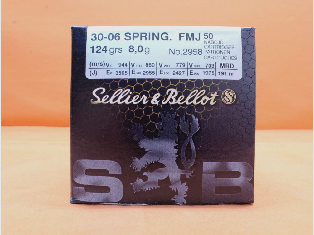 Sellier & Bellot S&B Patrone .30-06Spring S&B/ Sellier&Bellot 124grs FMJ VE 50 Patronen/ 8,0g Vollmantel