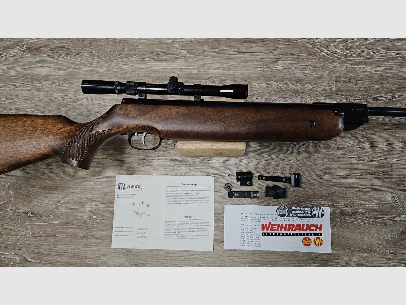 Weihrauch HW80 (Erstbesitz) Kal. 4,5mm Diabolo– Weitschuss-Luftgewehr (EWB) – Inkl. Optik & Zubehör