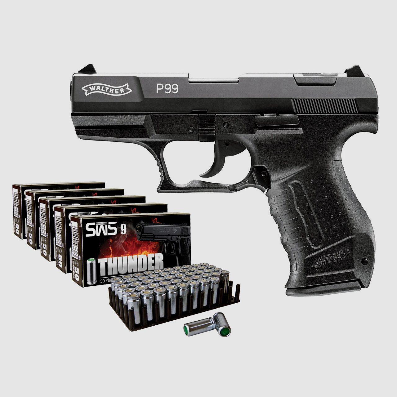 Schreckschuss Pistole Walther P99 schwarz Kaliber 9 mm P.A.K. (P18) + 250 Schuss