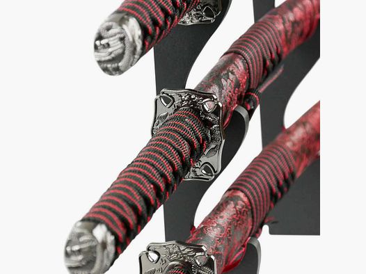 Epic Swords Zestaw Mieczy Samurai Czerwony Smok Katana Wakizashi Tanto z Stojakiem na Miecze i Akcesoriami