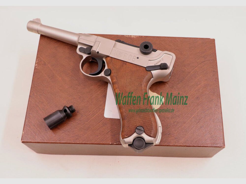 Melcher Cuno, Solingen ME P08 matt vernickelt 9mm P.A.K.