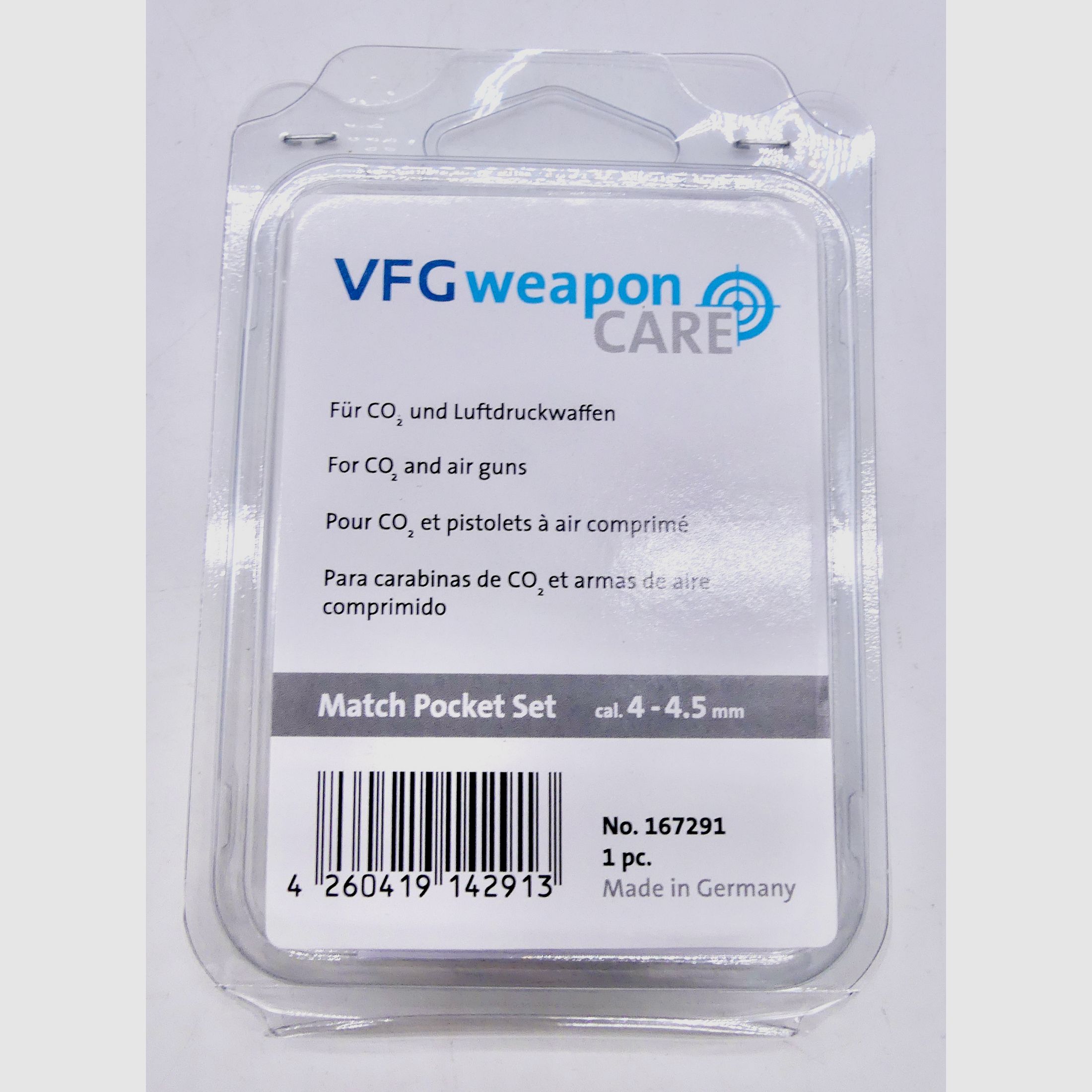 VFG 167291 cal. 4-4.5mm firearm maintenance match pocket set including plastic-coated steel cable handle