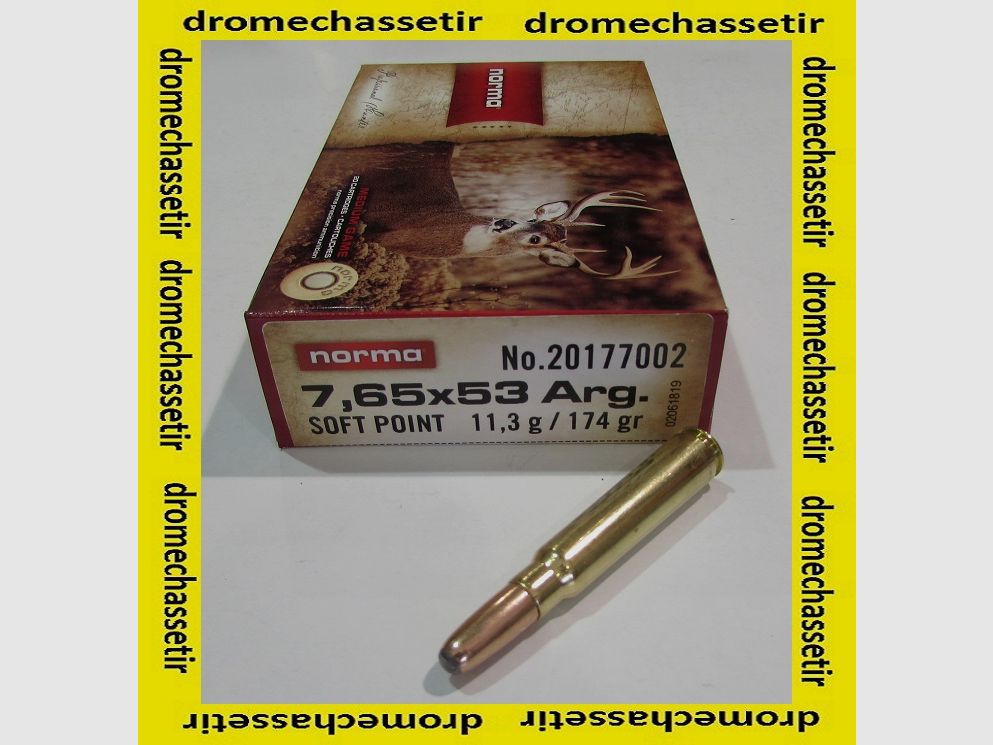 Box of 20 Norma cartridges cal. 7.65×53 Argentine, 174 grains soft point