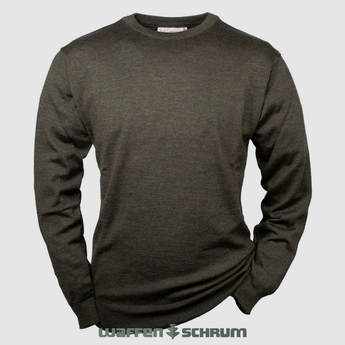 Hubertus Pullover Ronde Hals Merino Olijf/ bruin