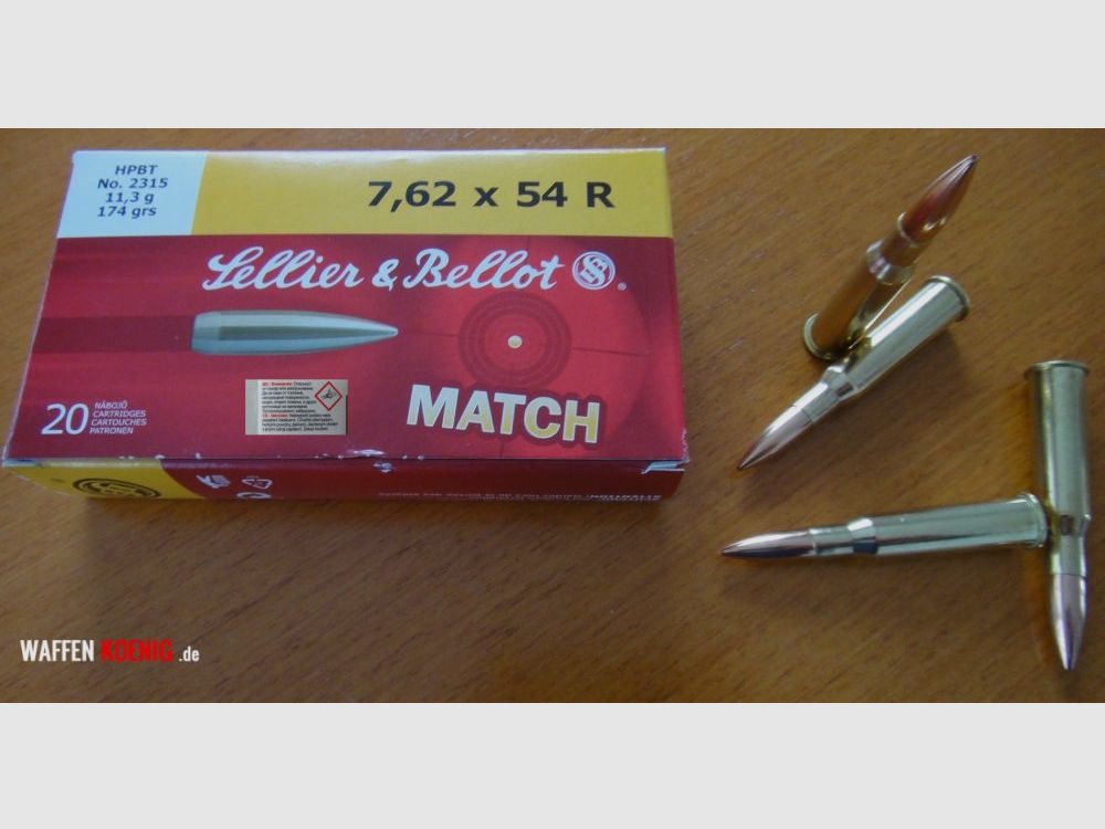 Sellier & Bellot 20 cartouches : Sellier & Bellot, 7,62x54R avec projectile Sierra Match King