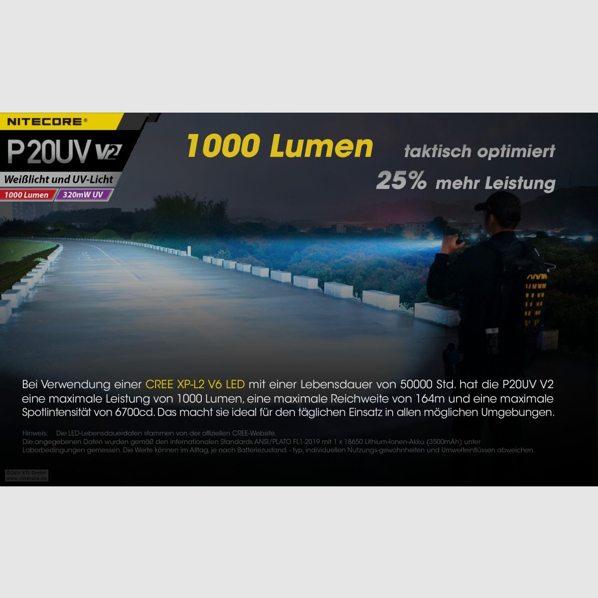Nitecore P20UVV2 Taschenlampe P20UV V2 1000 Lumen UV Licht