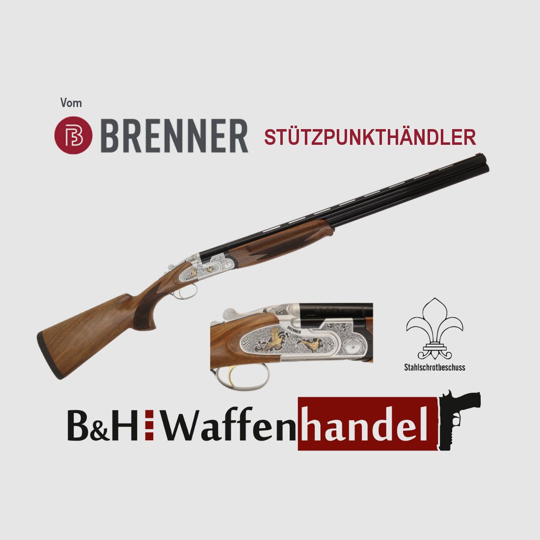 Neuwaffe, auf Lager: Bockdoppelflinte Brenner Modell: BF20 Premium Gold Kal.: 12/76 Lauflänge: 71cm / 710mm