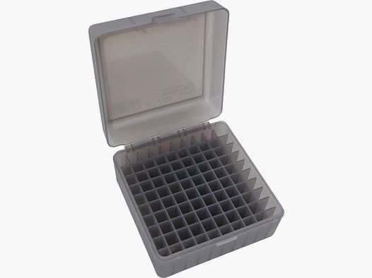 MTM cartridge box RM-100-41 smoke clear with flip lid for 100 cartridges .308 and others.