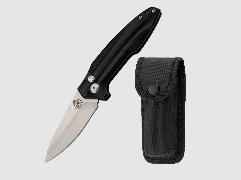 Couteau à ressort, PUMA TEC noir, clip, y compris étui en nylon