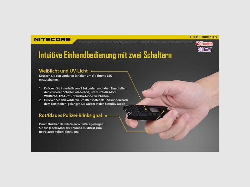 LED-TASCHENLAMPE THUMB UV - 45 Lumen (inkl. Akku mit USB-C-Anschluss), Bild 6 von 9