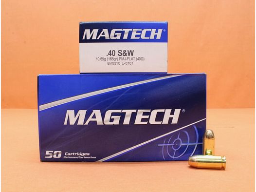 Magtech Patrone .40S&W Magtech 165grs FMJ/ FMC-FLAT (40G) VE 50 Patronen/ 10,69g Vollmantel-Flachkopf