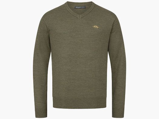 Blaser Merino V-hals donker olijf trui & brei heren