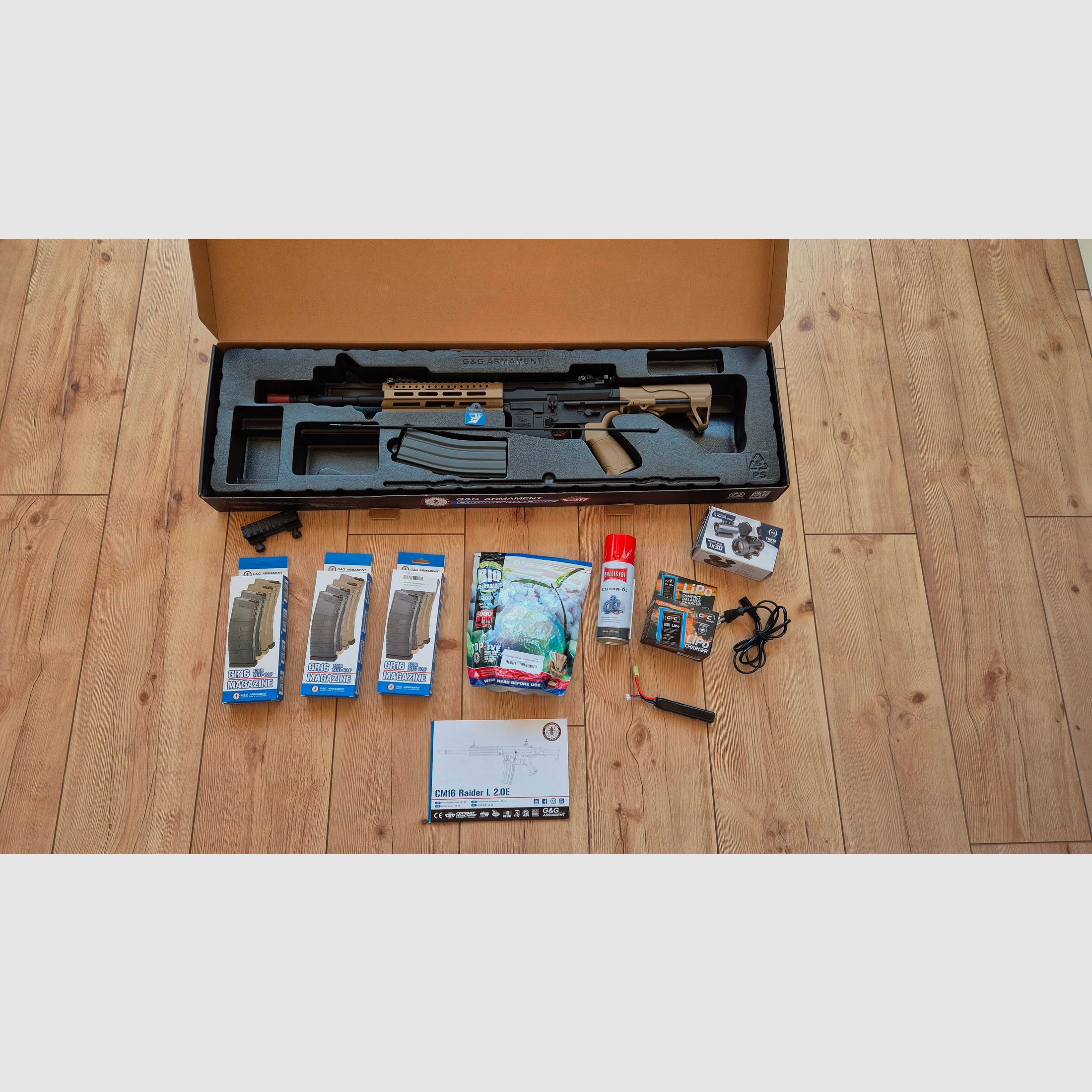 Airsoft Set  CM16 RAIDER L 2.0E in dessert Tan 0,5 Joul