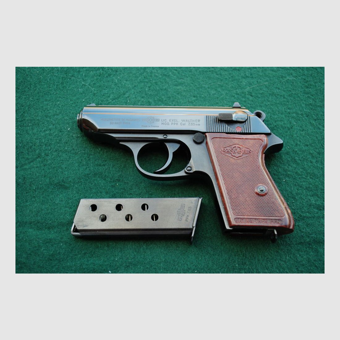 Walther PPK by Manuhrin, steel grip, original packaging with shot pattern