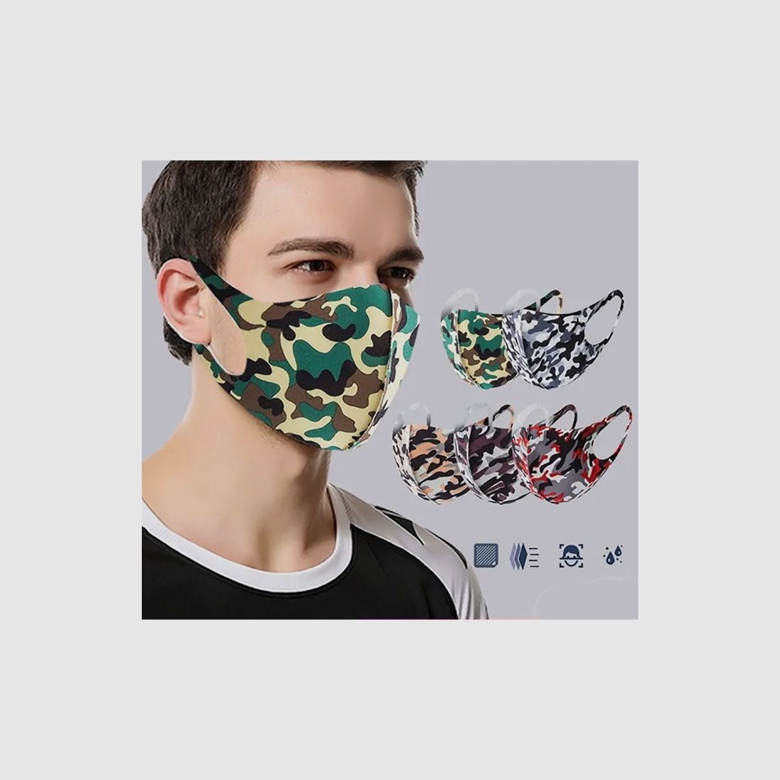 Mund-Nase-Abdeckung / Community Maske - Camouflage Lila-Grau - für Sie und Ihn