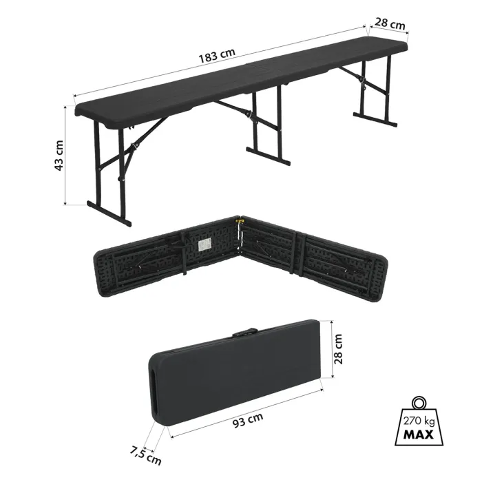NC3404 Vouwbare Tuinbank 183cm in Antraciet, afbeelding 2 van 9
