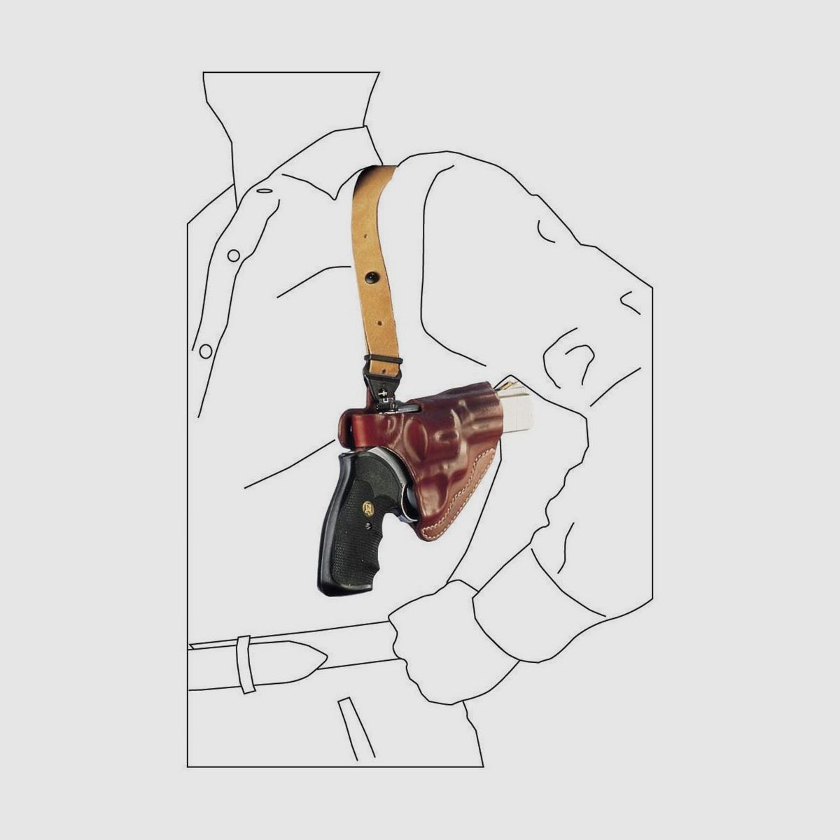 Mehrzweck-Schulterholster/Gürtelholster "Miami" für Revolver 2"-4" Colt Detective/Agent/Cobra,Ruger SP101,Taurus 85,Erma EGR 66/66x-Braun-Linkshänder