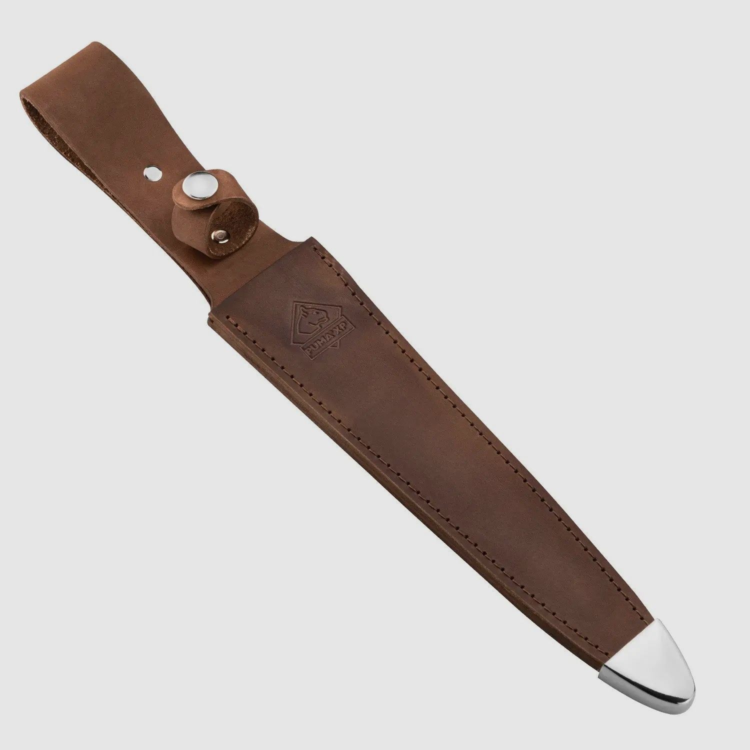 PUMA XP pig sticker 15, couteau de scalpe, pakkawood marron avec peau de poisson, étui en cuir