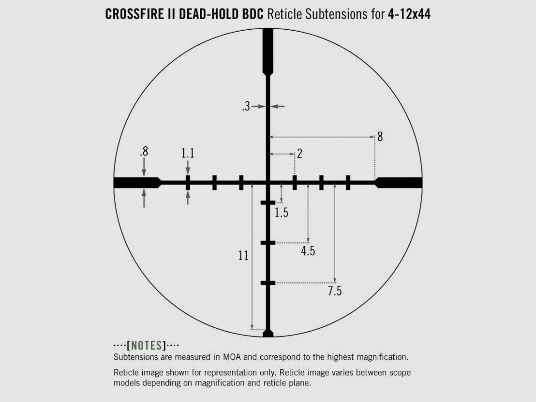 VORTEX ZIELFERNROHR CROSSFIRE II 4-12×44 – Dead Hold BDC SFP MOA, Bild 3 von 3