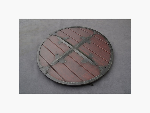 Schild rund mit Metall Beschlägen Wikinger Mittelalter, LARP, Festivals