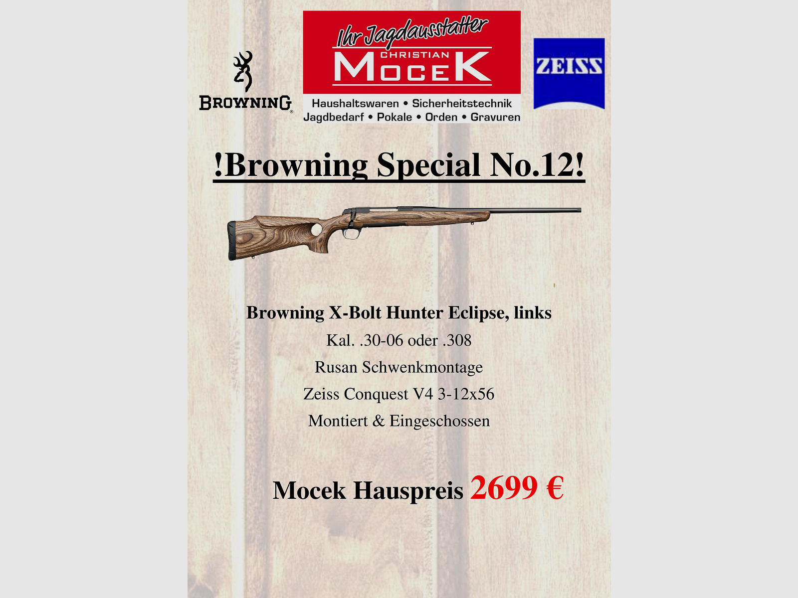 Browning X-Bolt Hunter Eclipse, with Zeiss Conquest V4 3-12x56, left