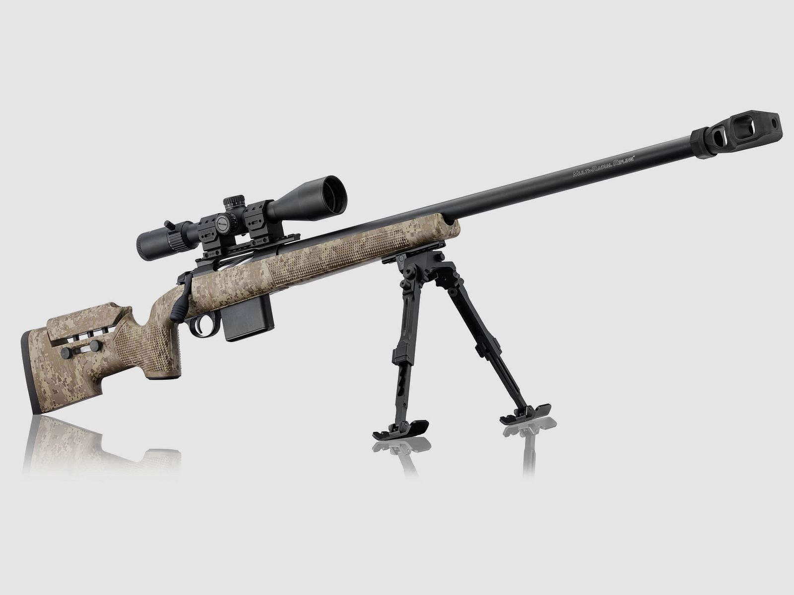 Pack RUBIS TACTICAL digitale camo loop MRR Kal. 308 Win + demper + bipod + eenpansmontage + microdot richtkijker 6-24×50, afbeelding 1 van 11