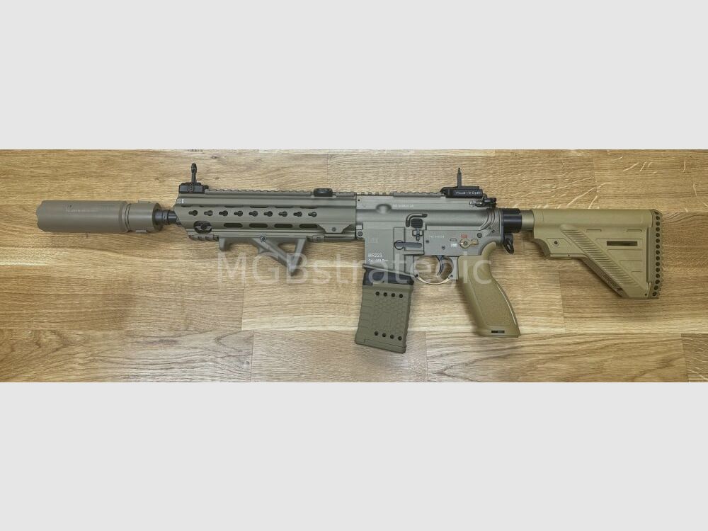 Heckler & Koch MR223 A3 Slim-Line 11" cañón - rifle semiautomático .223Rem incluido silenciador ASE UTRA Dual 556-Short-QM2 Gen2 Cerakote FDE - versión civil HK416 / G95K / G38 / con mejoras, imagen 1 de 10