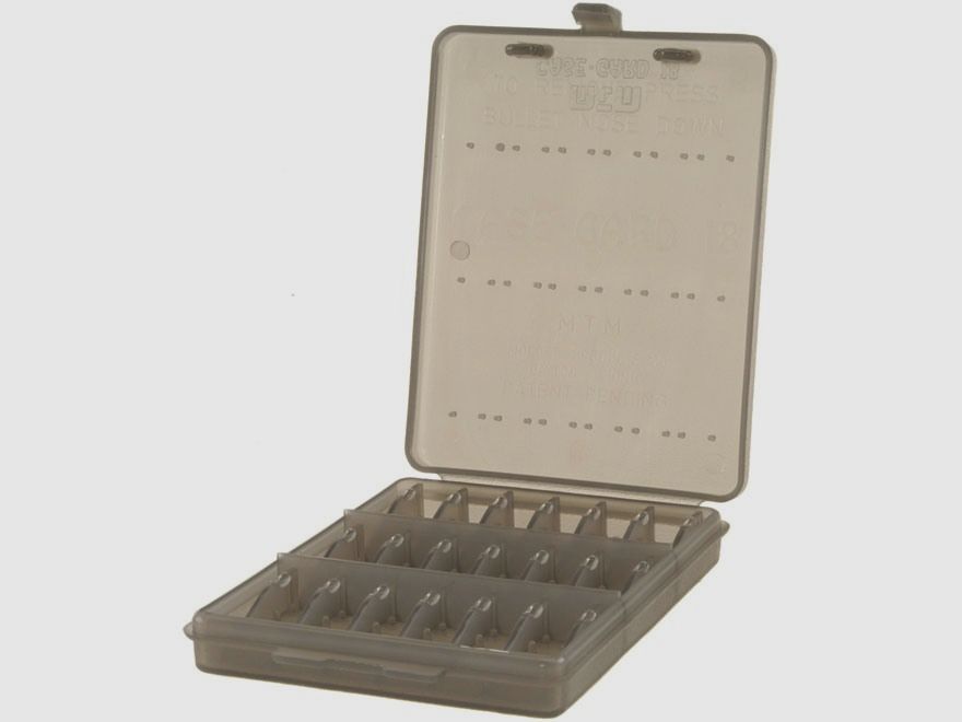 MTM cartridge case W18-9-41 smoke clear with flap lid for 18 cartridges 9mm