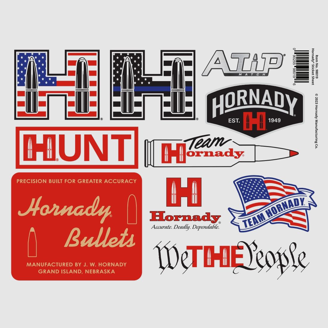 Hoja de Pegatinas Hornady "Sticker Sheet" - 10 Pegatinas - 28×22 cm