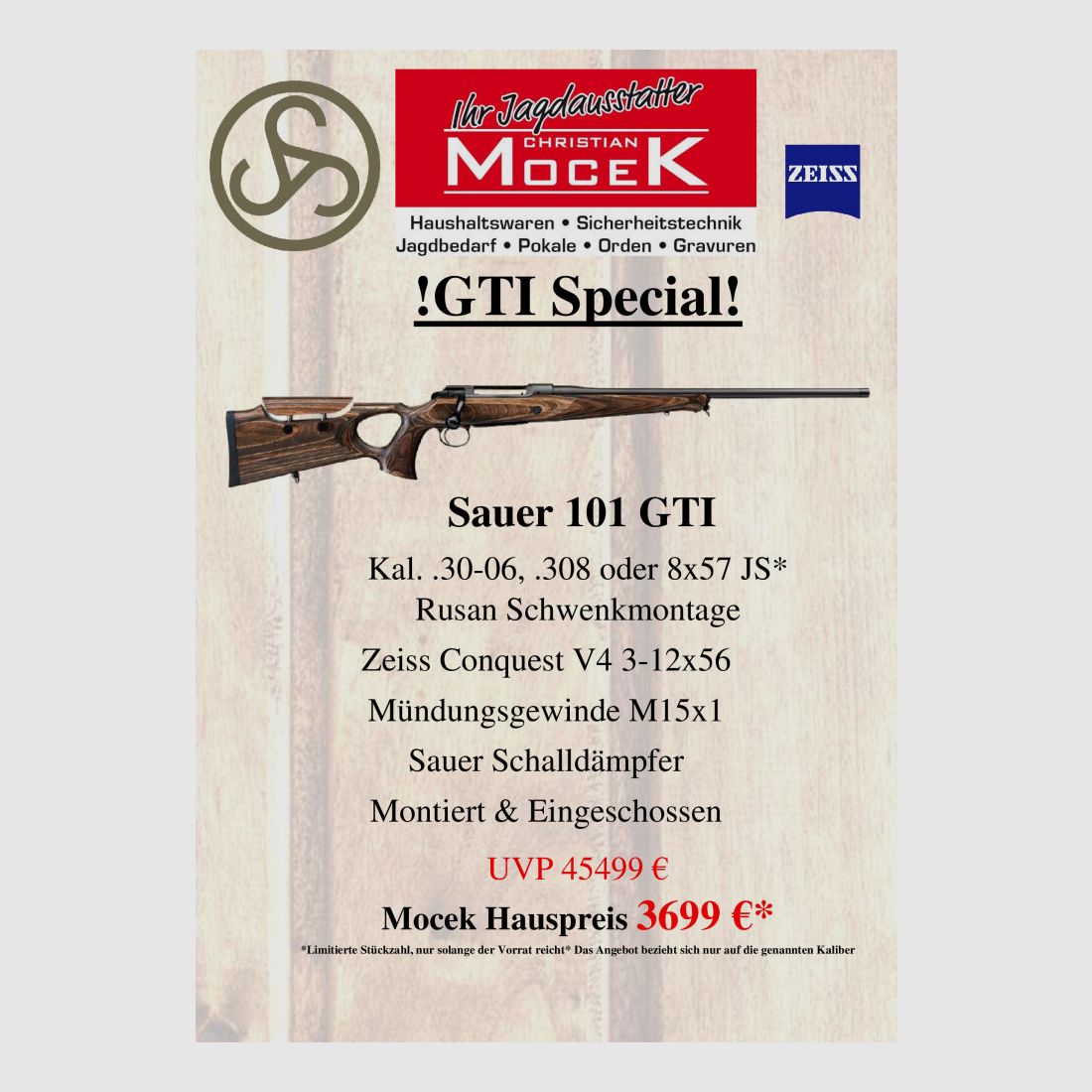 Sauer 101 GTI, mit Zeiss Conquest V4 3-12x56