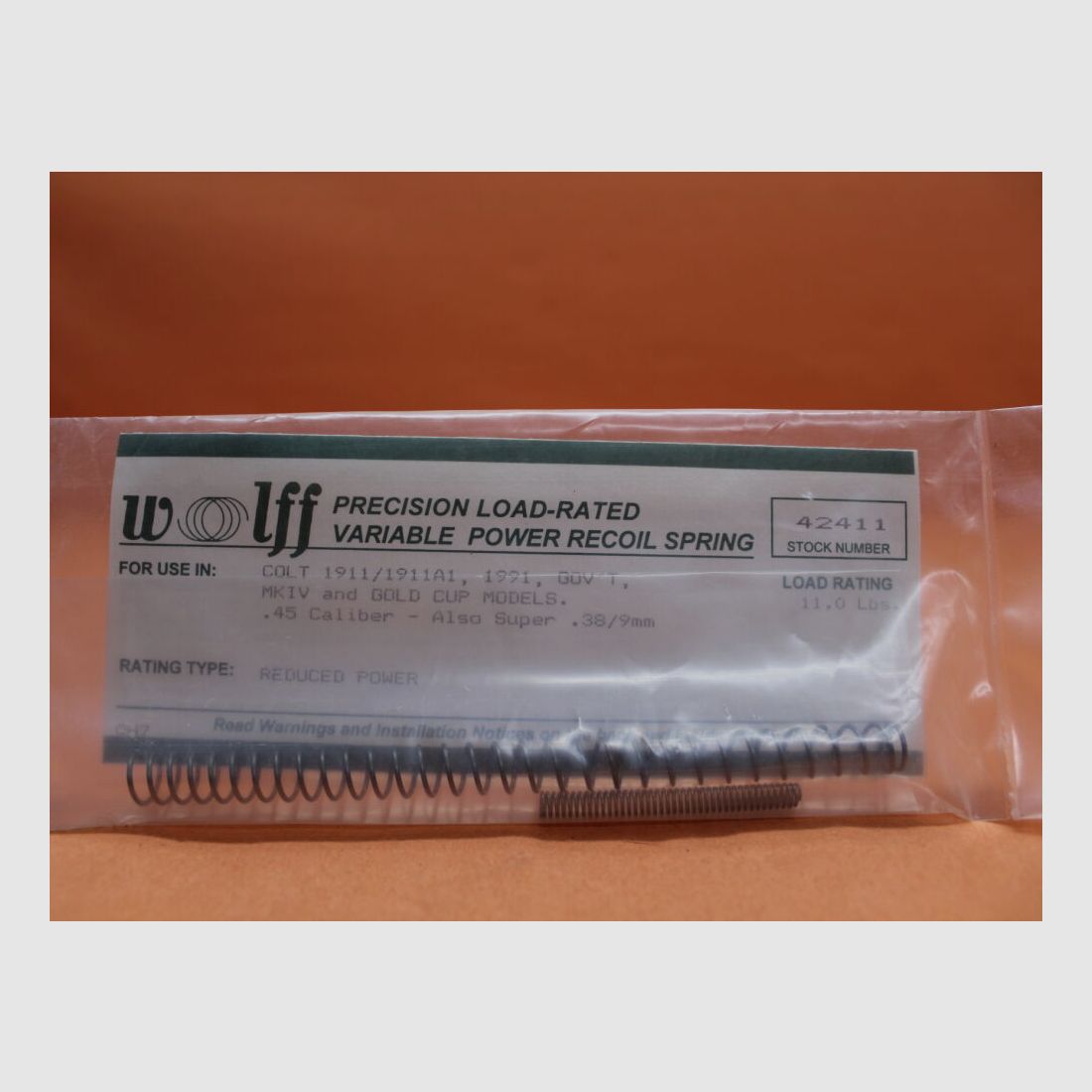 Wolff Colt 1911: Molla di chiusura Wolff 11 lbs. Potenza variabile, inclusa molla del percussore