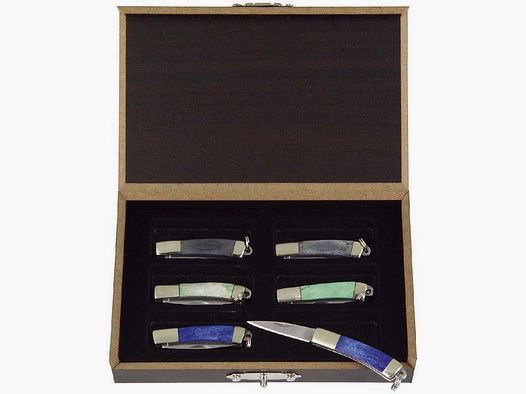 Set de 6 mini couteaux de poche dans une boîte en bois