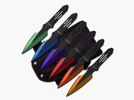 Set de 6 couteaux de lancer 14 cm Perfect Point lame multi colors