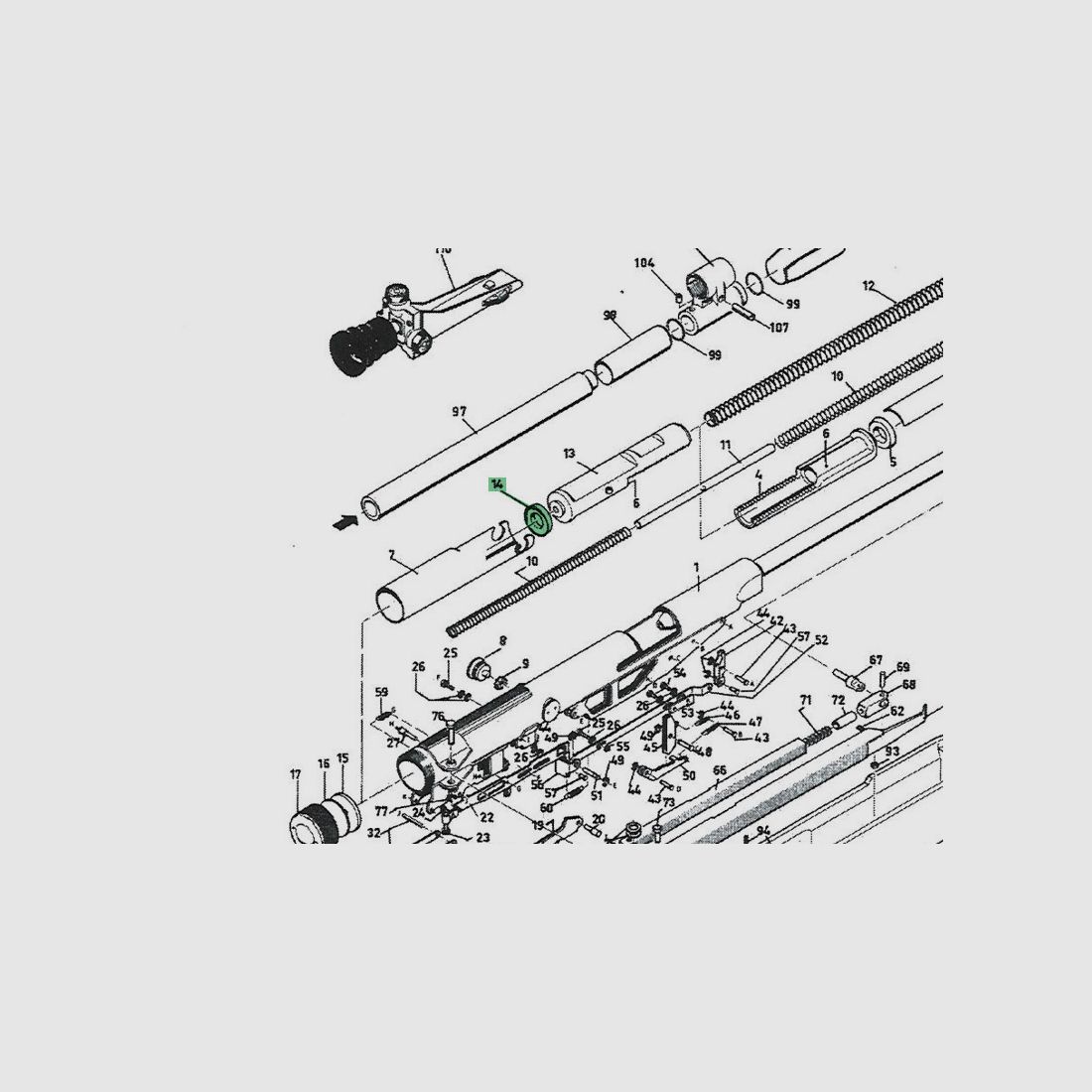 Leerkolbenmanschette fĂĽr Luftgewehre Diana 60 66 75 75 T01 Neuanfertigung, Ersatzteil