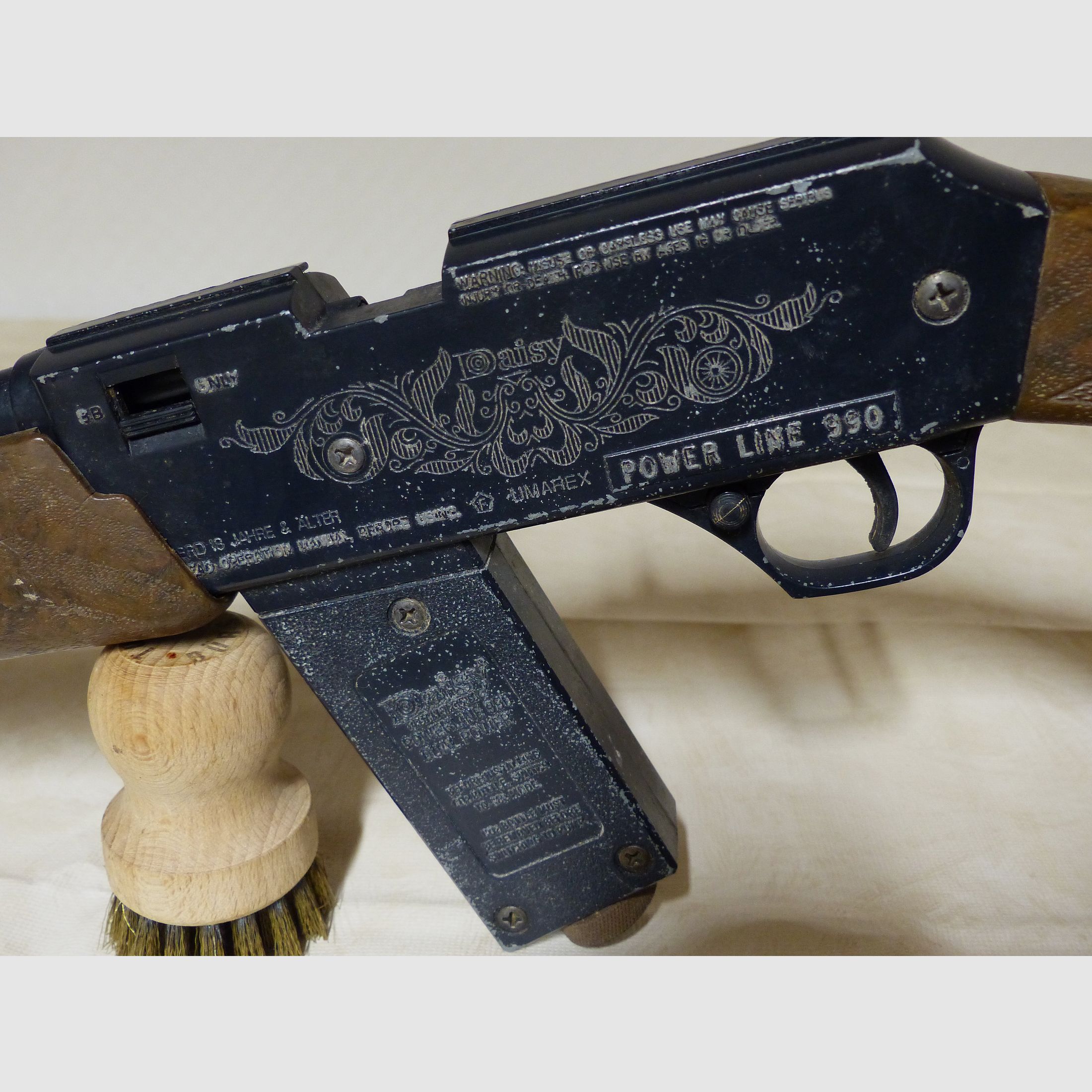 Carabina de aire comprimido Co2 de palanca inferior Daisy Power Line Mod. 990 Cal. 4,5 mm Diabolo y BB Dual Power USA vintage