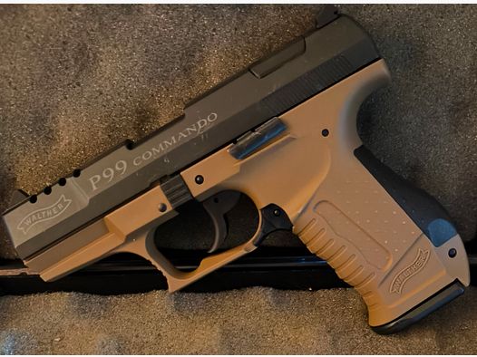 ⚠️ Attention collectionneurs et fans de Walther, Walther P99-COMMANDO - Marron foncé, Calibre 9mmPAK, Tiré une seule fois pour essai, Comme neuf !!
