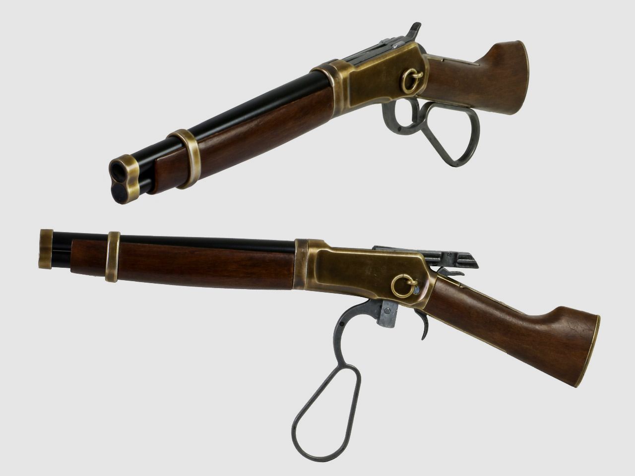 Deko Westerngewehr Kolser Winchester Mare's Leg Short realistisches Repetieren mit HĂĽlsenauswurf LĂ¤nge 55 cm messing