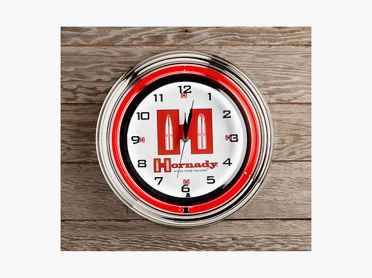 Reloj Neón RETRO Hornady 17"/43,2CM 110V Banda de Luz, Movimiento de Batería AA