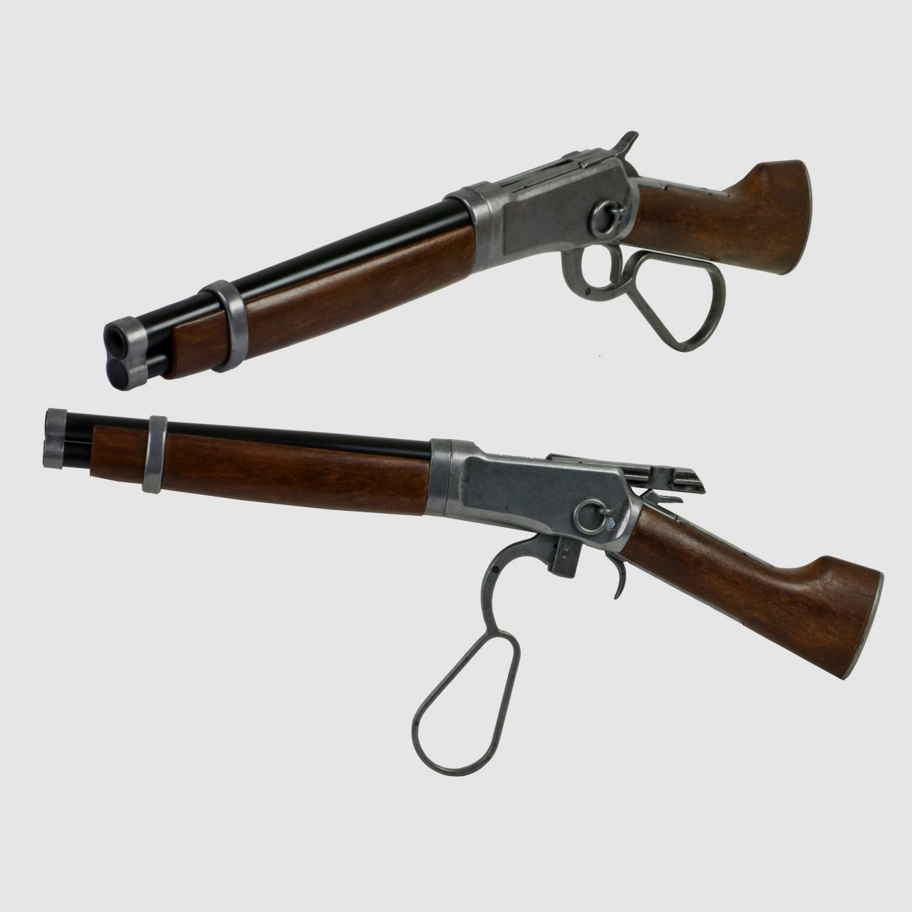 Deko Westerngewehr Kolser Winchester Mare's Leg Short realistisches Repetieren mit HĂĽlsenauswurf LĂ¤nge 55 cm altgrau