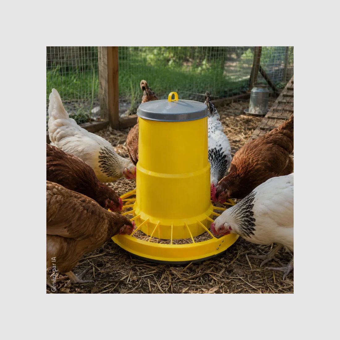 Mangeoire trémie plastique volaille cylindrique jaune 10 kg, image 4 sur 7