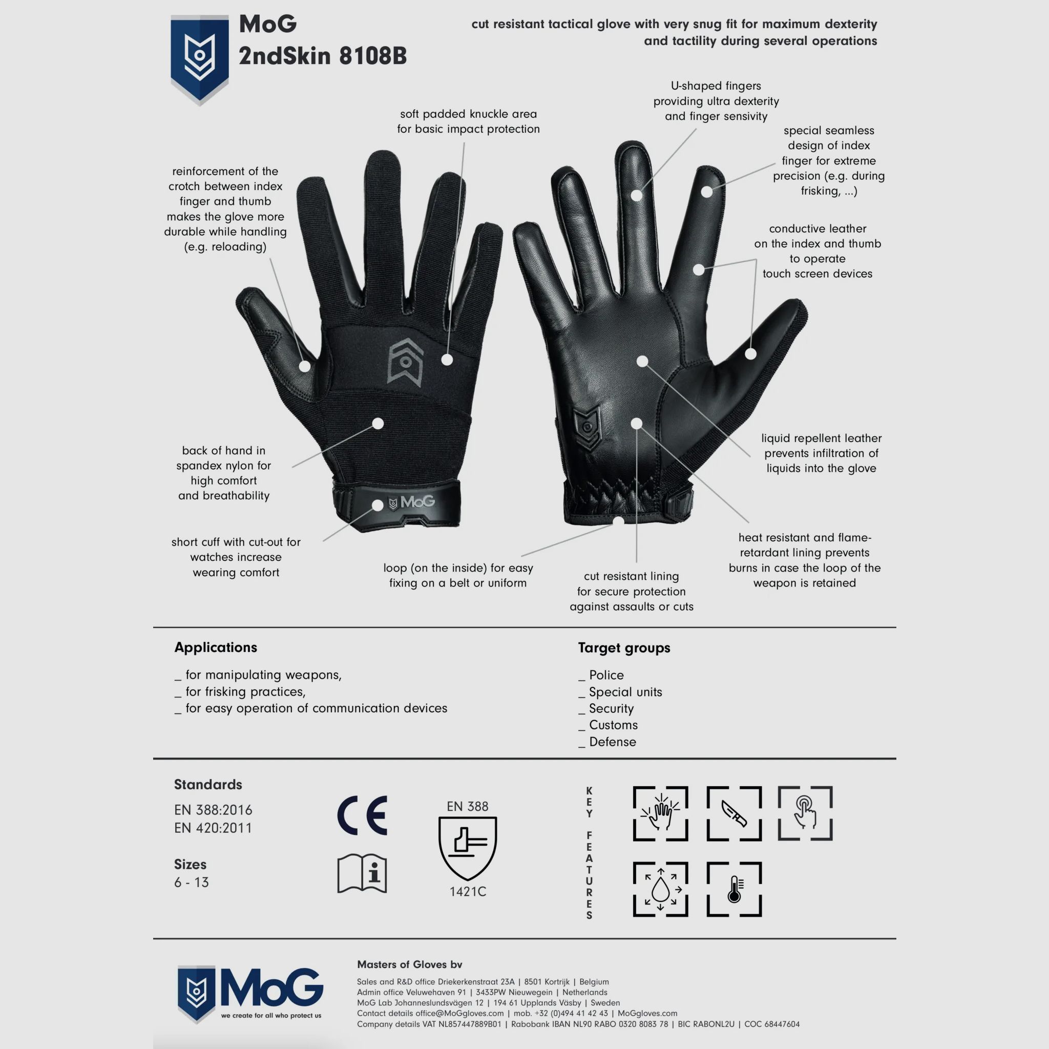 Master of Gloves 2ndSkin Cut Resitant Gloves (Black), image 6 sur 8