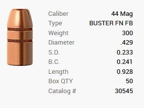 Balle Barnes .44 Mag./.429 300GR Buster FN FB 50 pièces